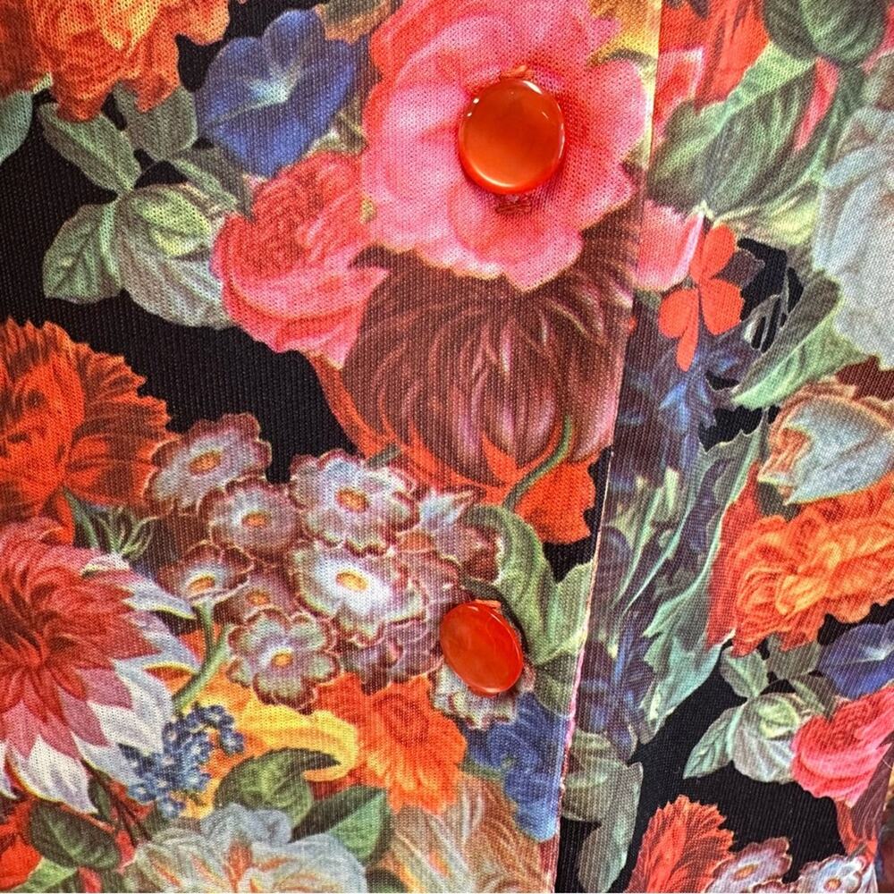 Vintage 70s Garden Colorful Floral Button Down Midi Shirt Dress Size 14 - Picture 6 of 16